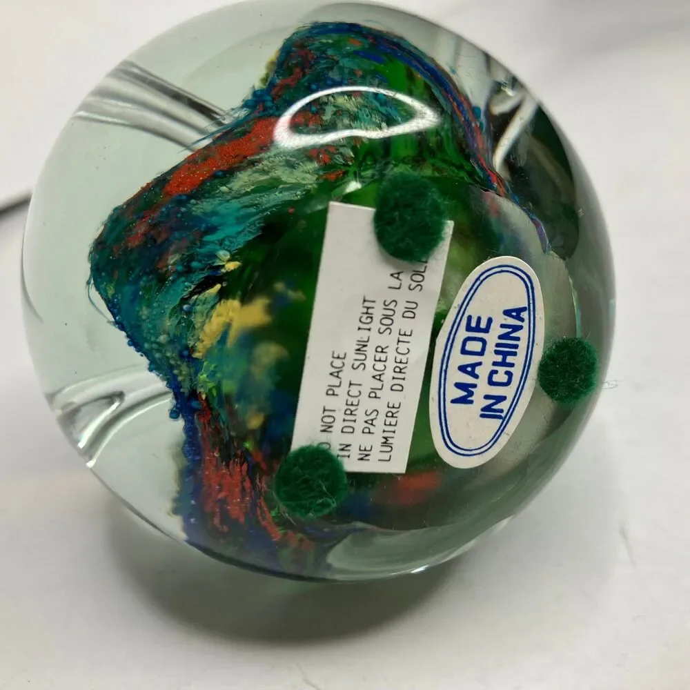Vintage Art Glass Paperweight Hand Blown Controlled Bubbles Colorful Egg Shaped